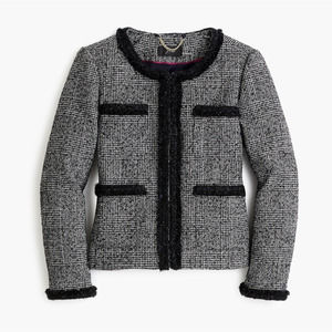 J. Crew Women's Glen Plaid Braided Trim Tweed Lady  Jacket Black/White 00